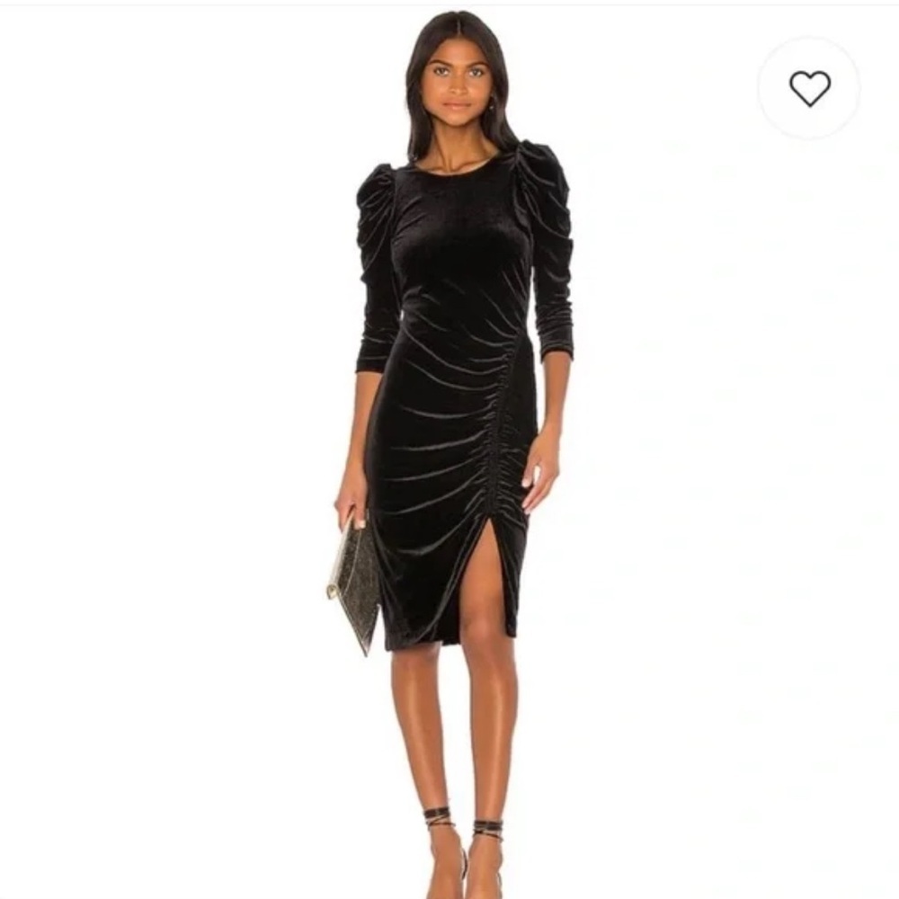 Bailey 44 Women's Black Lily Puff-Sleeve Velvet Ruched Sheath Dress Size‎ S
